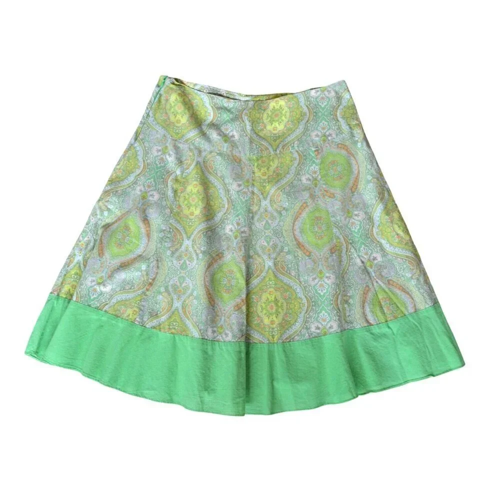 Vintage y2k Forever 21 Pastel Green Paisley A Line Cotton Skirt Juniors Large Pr